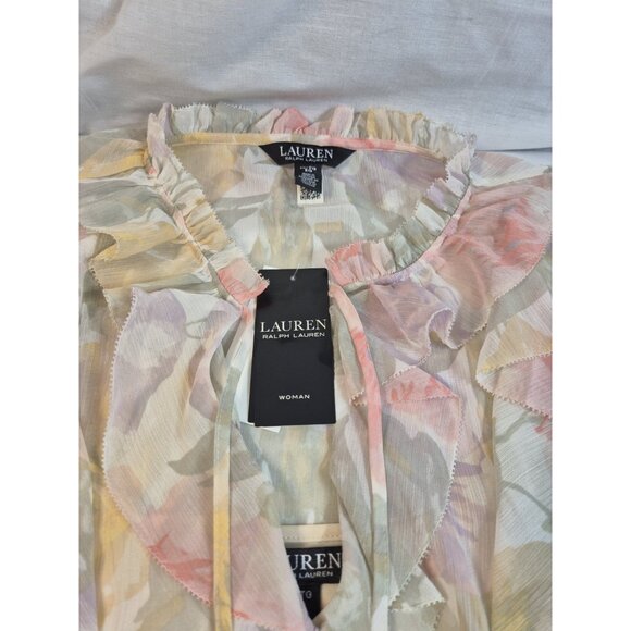 Lauren Ralph Lauren Women's Blouse Size 1X Crinkle Short Sleeve White Multi 24 - Picture 7 of 12